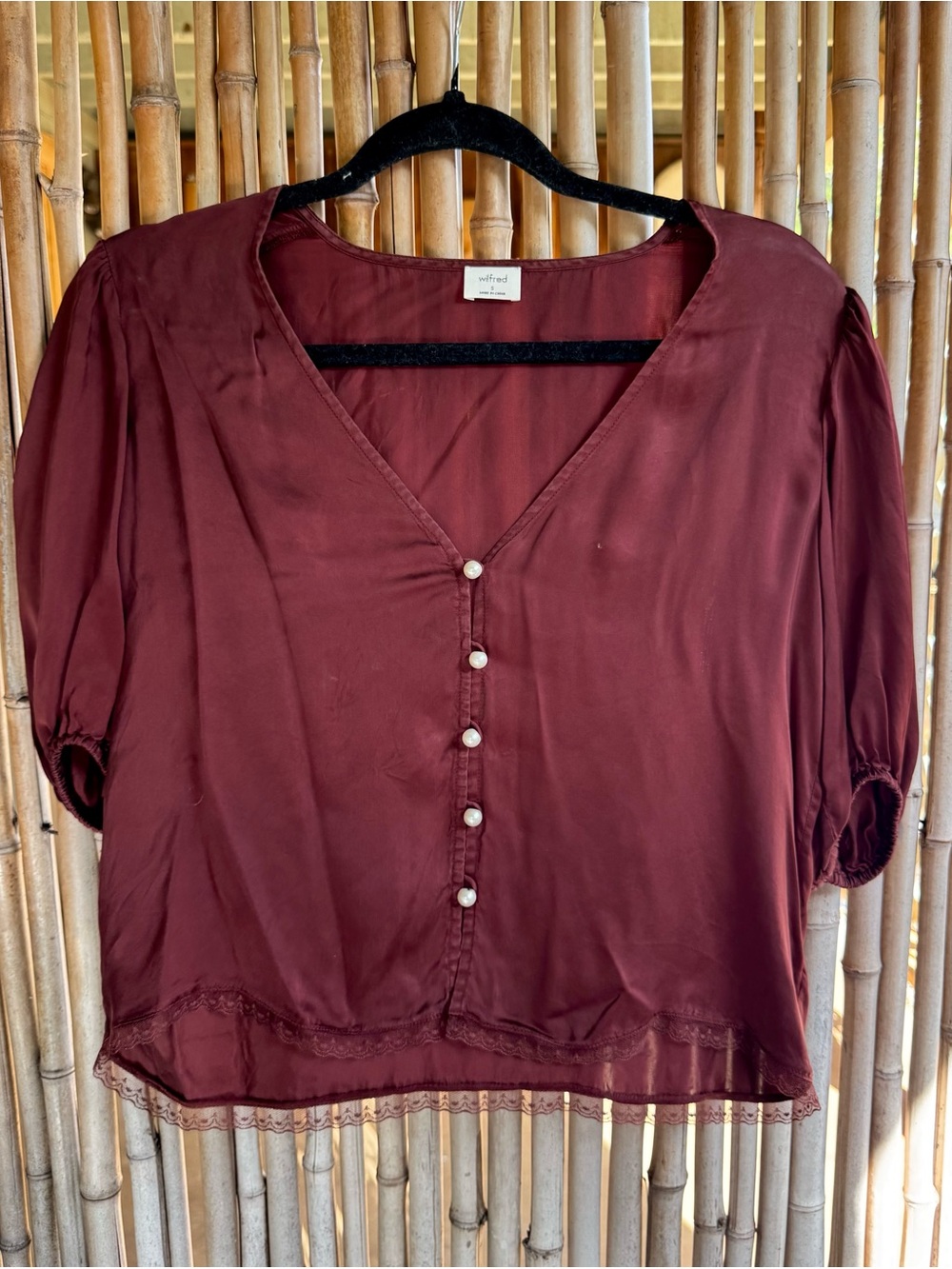 Wilfred Wine Pearl-Button V-Neck Blouse